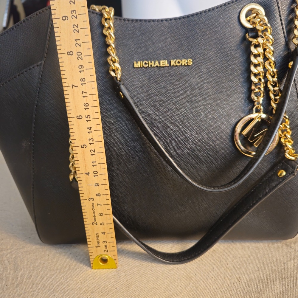 Michael Kors Jet Set Travel Tote Bag Large Chain Black Saffiano Leather NWT - Picture 15 of 16